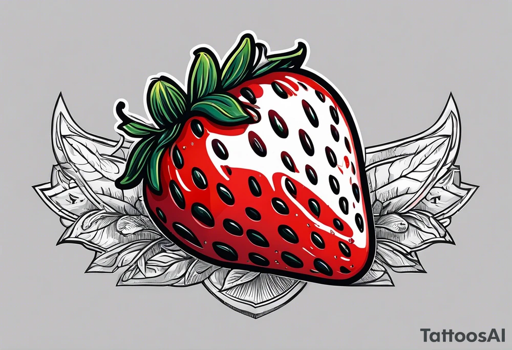 lonely strawberry wrapped in memorial banner saying Pops tattoo idea