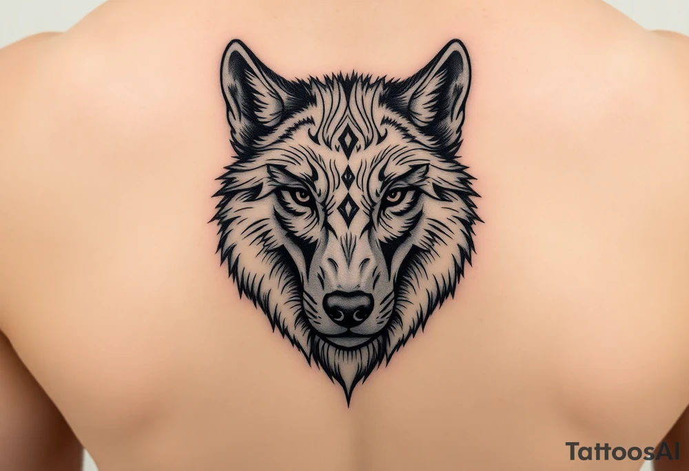 A solitary yet sublime and noble wolf and its progeny. the face tattoo idea