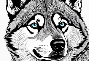 serious looking Siberian Husky 50/50 tattoo idea