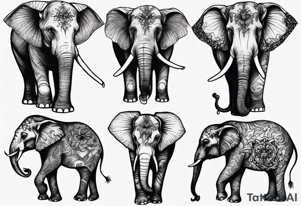 4 elephants family tattoo idea