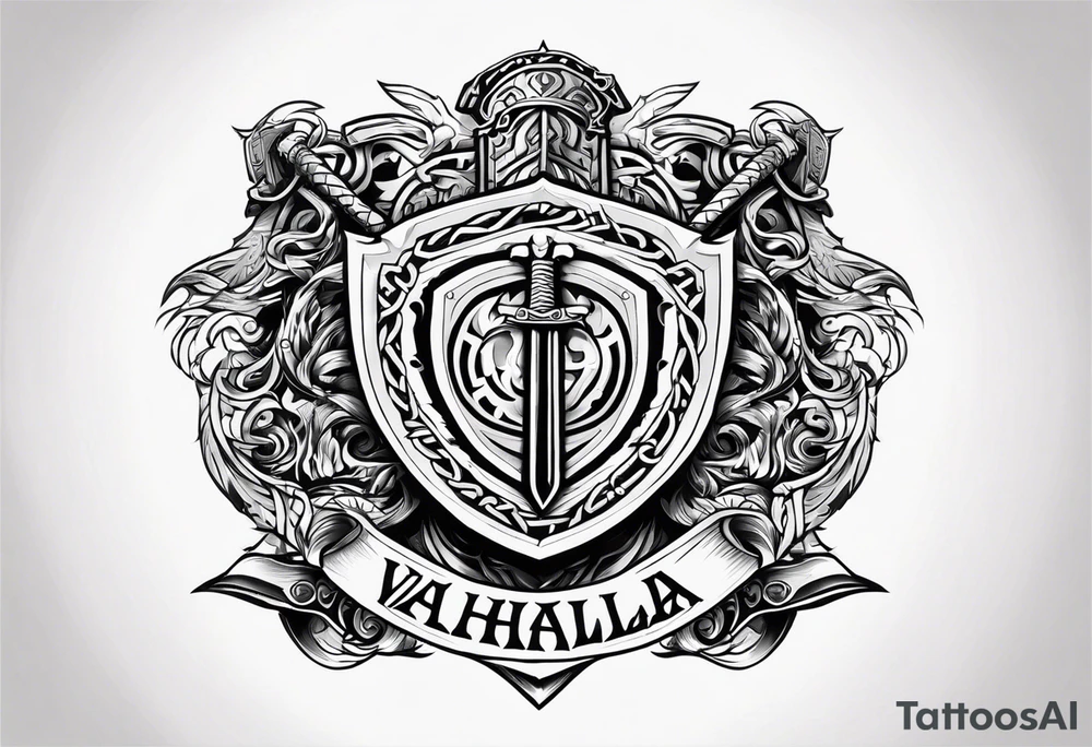 Valhalla sword fire chains shield tattoo idea