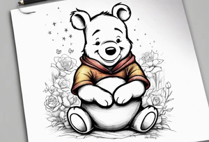 Winnie the Pooh with the words “ never alone always lonely, Always have faith but not in god” tattoo idea