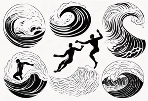man swimming with waves. minimalist tattoo tattoo idea