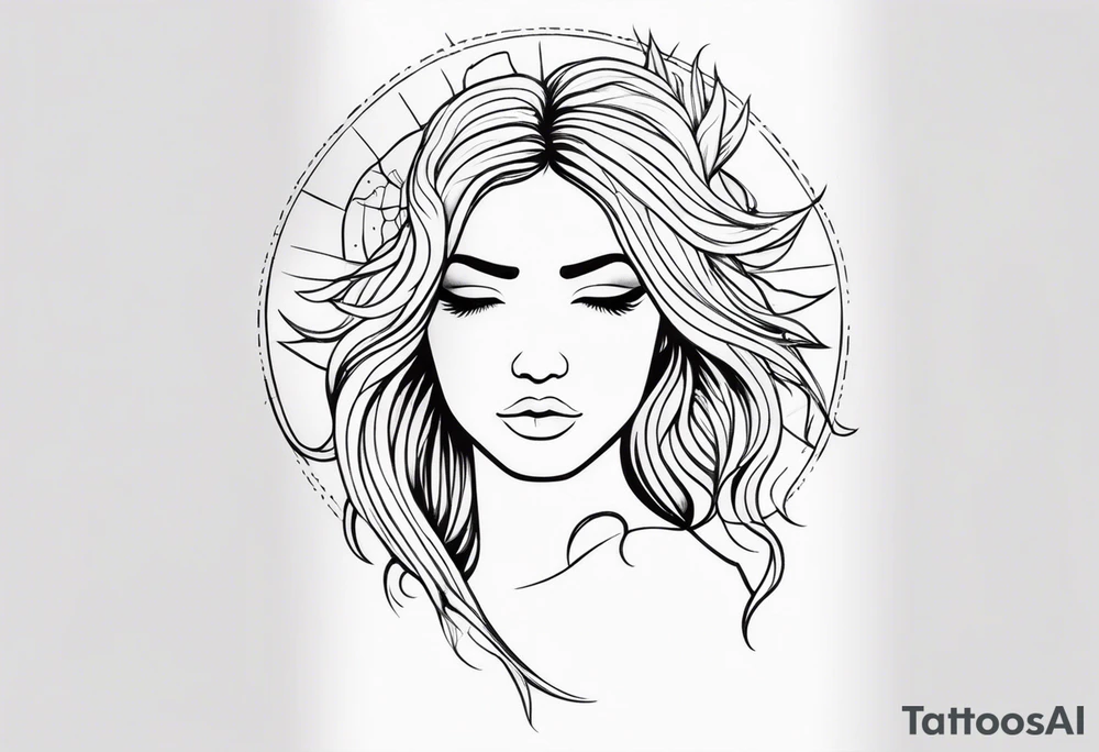 a sun with hair tattoo idea