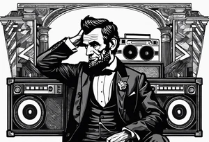 Abraham Lincoln in a suit jacket holding a boombox to his head tattoo idea