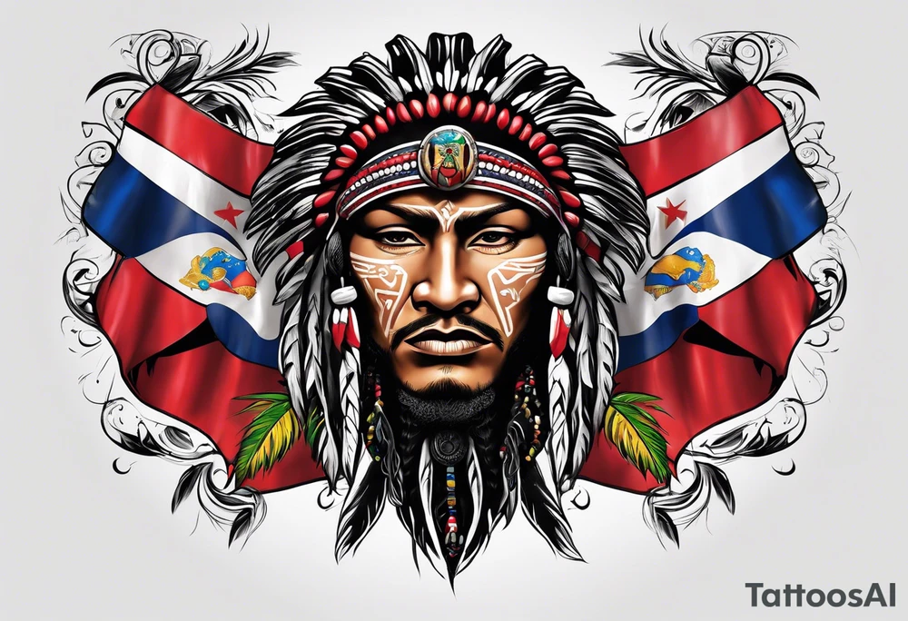 Taino holding U.S. Virgin Islands and Trinidad flags. tattoo idea