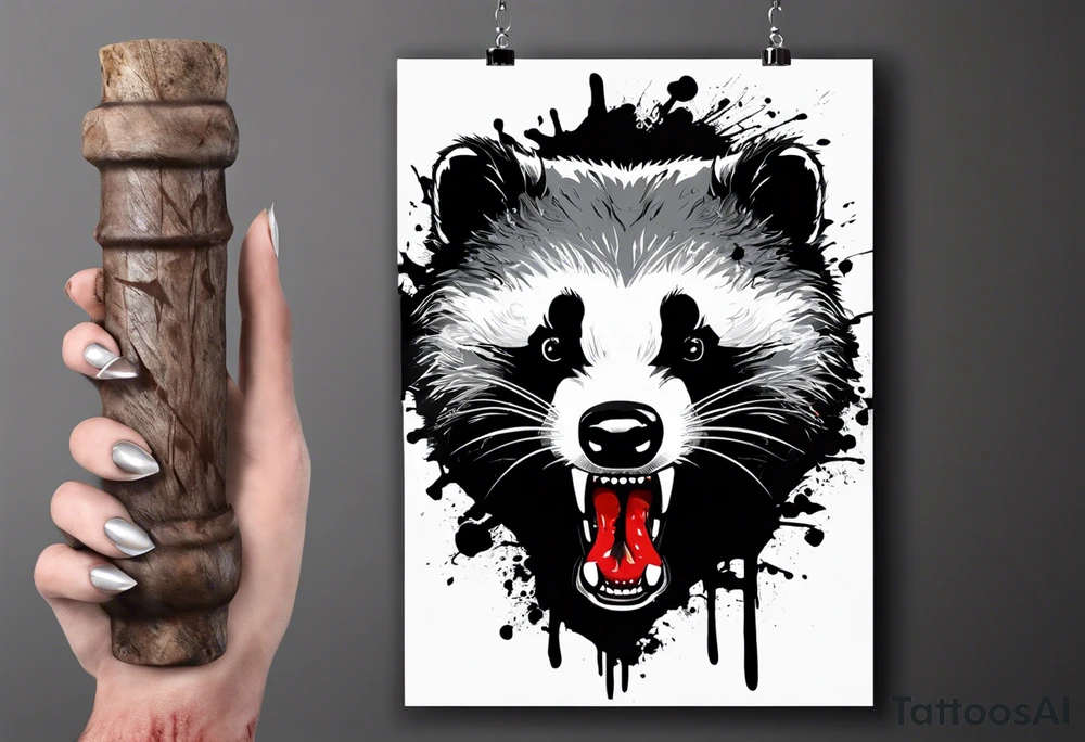 Draw me psychopath Badger/Warrior with aggressive full body, killer face with a smile, very long nails and he attacks like a Bloody Warrior to us and also, he has very deadly looking. He fights with his nails. Everybody scares after their first sight. Give me horror type Badger Tattoo. I want to see his Realistic full body. tattoo idea