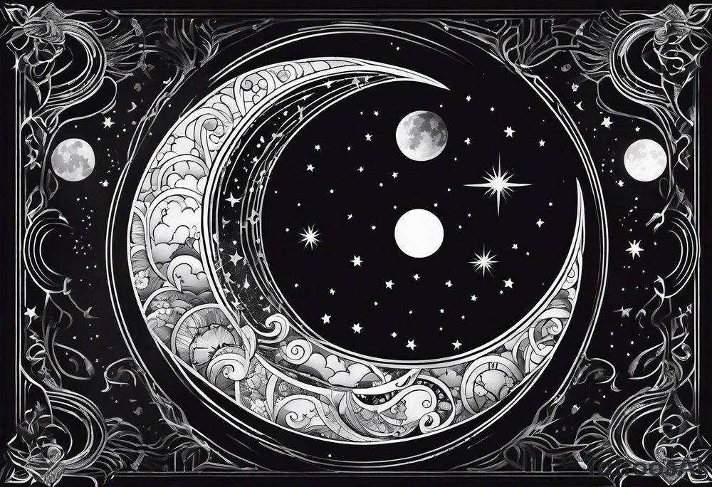 Moon phases stars clouds no background tattoo idea