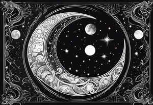Moon phases stars clouds no background tattoo idea