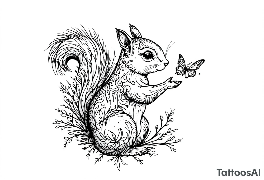A squirrel holding a butterfly tattoo idea