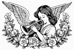 angel with trumpet
old school vintage simple traditional design with vintage flowers surrounding it tattoo idea