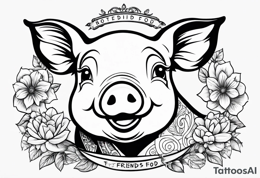 cute piglet.
with text: "friends not food" tattoo idea