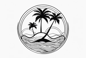 palm tree front of a sun and waves tattoo idea