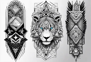 full sleeve tattoos for men with sacred geometry and tropical theme tattoo idea