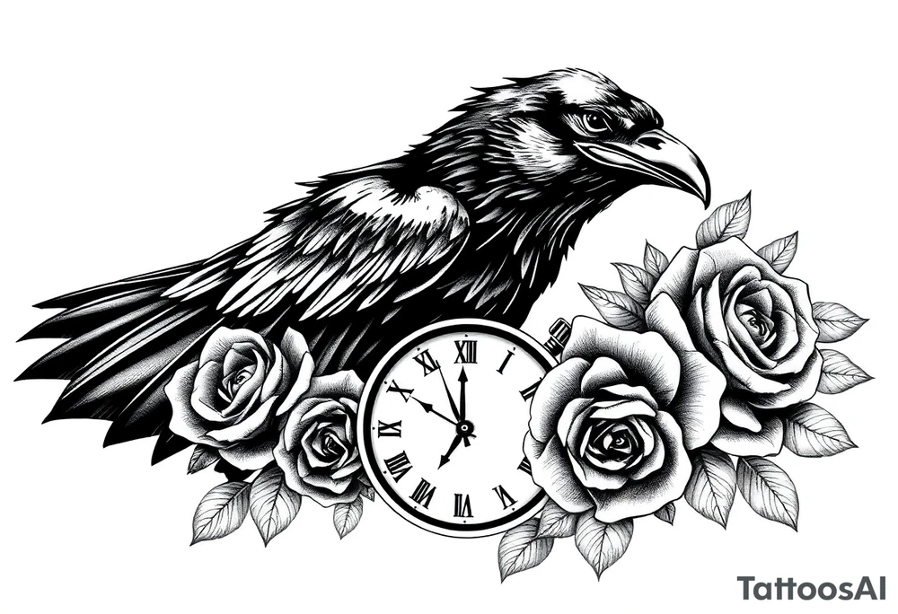 raven,roses,clock. tattoo idea