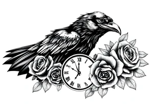 raven,roses,clock. tattoo idea