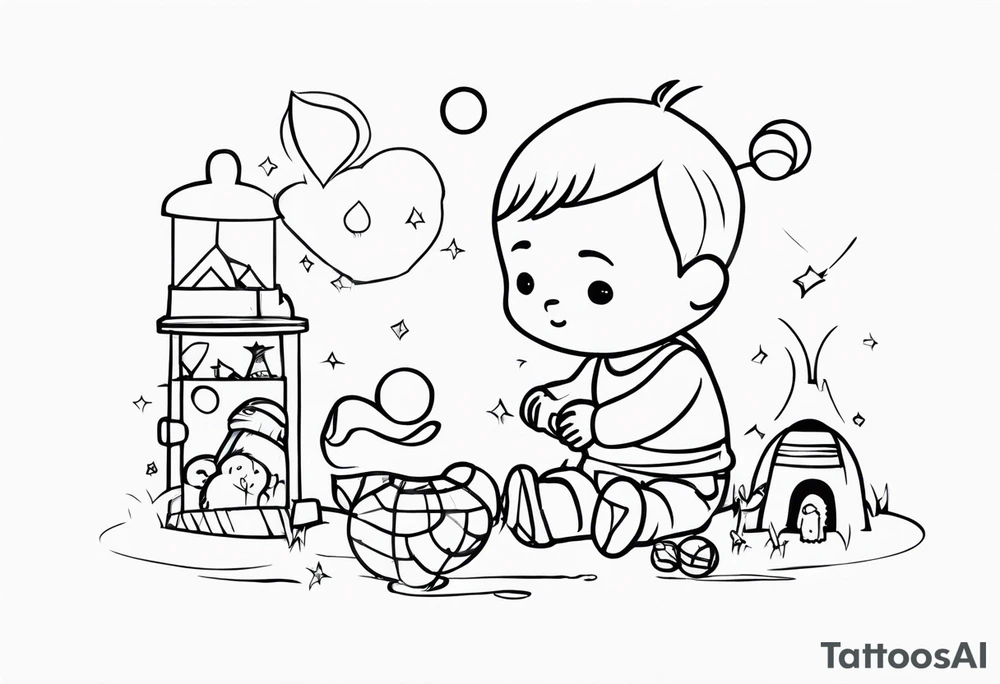 child playing with toys tattoo idea