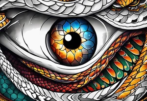 Snake with an evil eye in its mouth tattoo idea