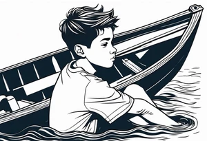 forearm tattoo of boy in rowboat from overhead--looking down tattoo idea