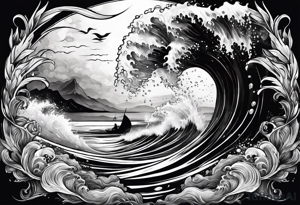 stormy sea, I am lonely and irresistible as a sea element tattoo idea