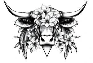 Bull with daffodils feminine tattoo idea