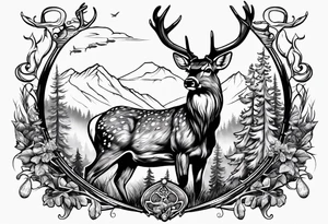 Deer, fishing, morel mushroom, crossbow, rifle & out door scenery tattoo idea