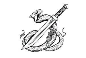 mystical snake coiled around an ancient dagger with jeweled hilt tattoo idea