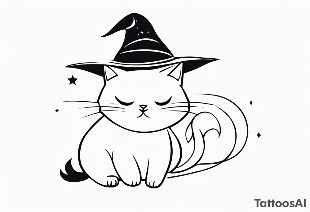 cute witch cat tattoo idea