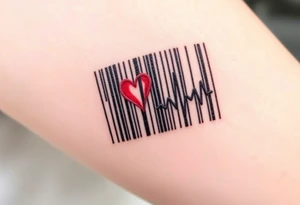 A barcode where one of the lines transitions into a heartbeat monitor pattern, symbolizing love that keeps beating strong tattoo idea