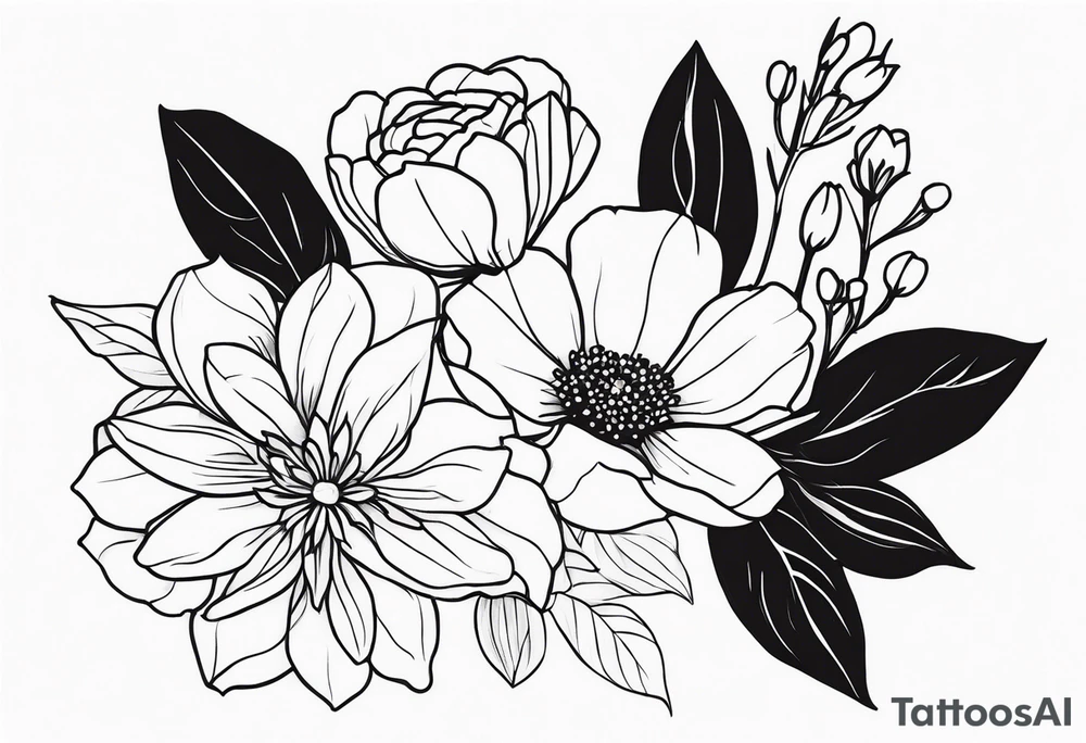 Flower bouquet with 5 flowers skinny tattoo idea