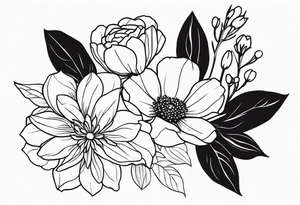 Flower bouquet with 5 flowers skinny tattoo idea