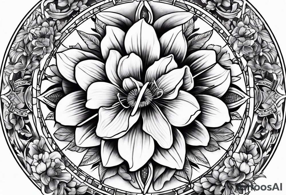 sundial with magnolia flowers tattoo idea