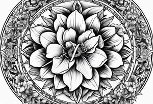 sundial with magnolia flowers tattoo idea