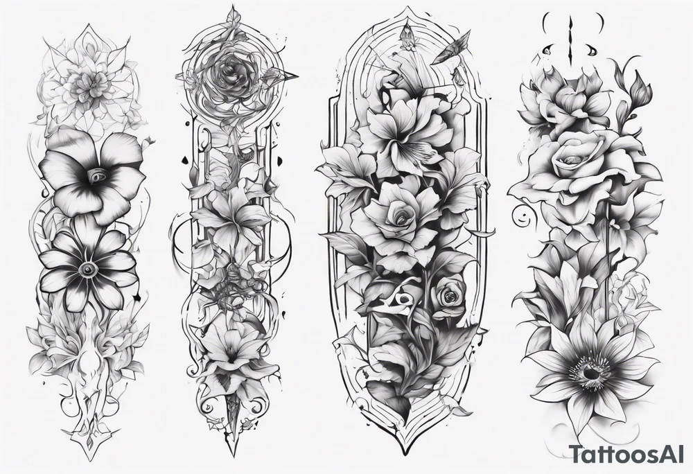 Design a vertical tattoo where shapes and lines represent various stages of my life, reflecting the evolution of my character and perception. Ensure it suits the placement on the back of the forearm. Exclude flowers from designs tattoo idea