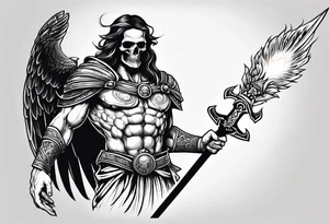 Thanatos, the greek god of death, holding a sword and a torch tattoo idea