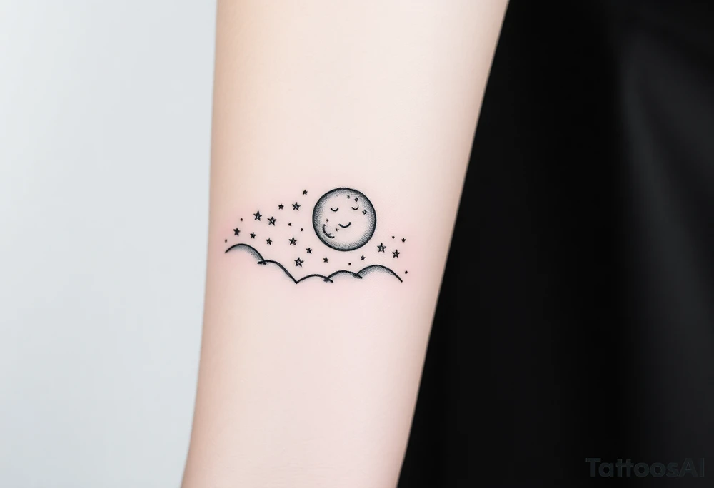 A nighttime scene with stars and a moon tattoo idea