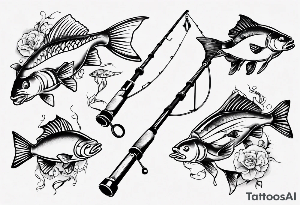 Fishing rod with fish tattoo idea
