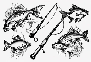 Fishing rod with fish tattoo idea