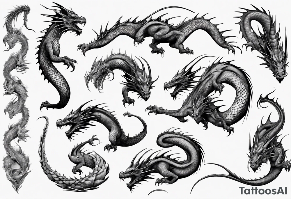 dragon with long body and scales tattoo idea
