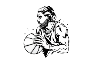 A guy dribbling a basketball with headphones on tattoo idea