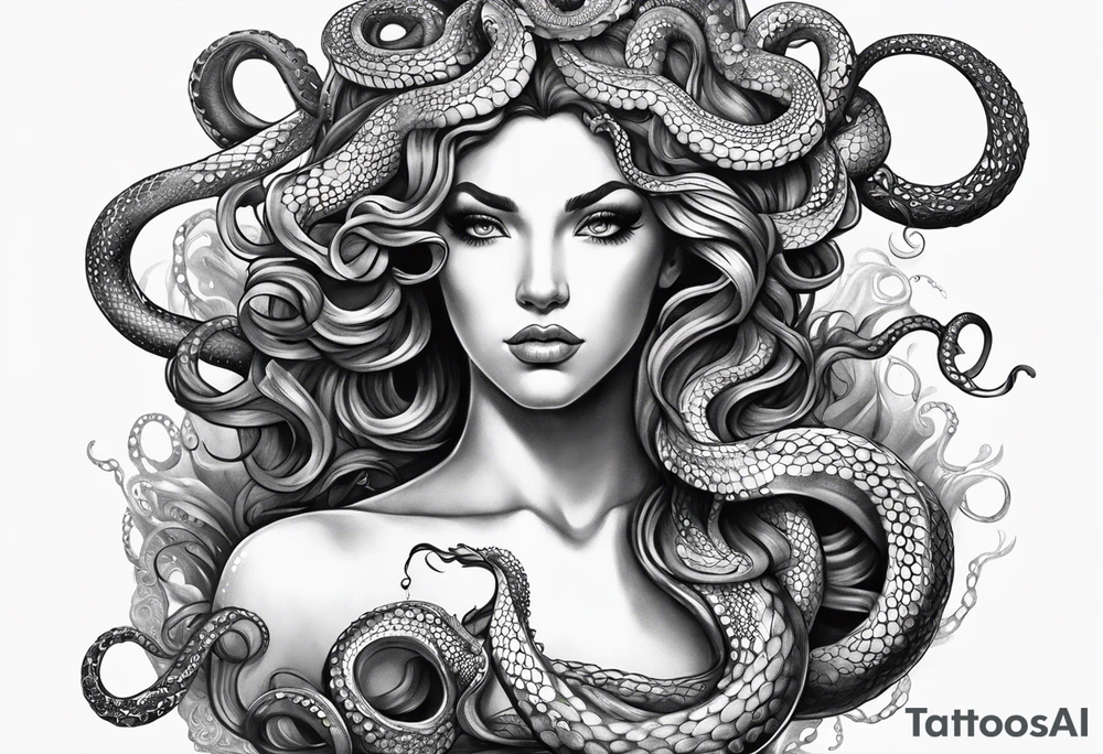 Medusa tattoo with a beautiful face focusing on the eyes. Instead of snake like hair I want octopus like hair. tattoo idea