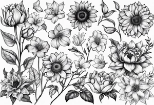 One each sunflower, lily, peony, cherry blossom and tulip tattoo idea