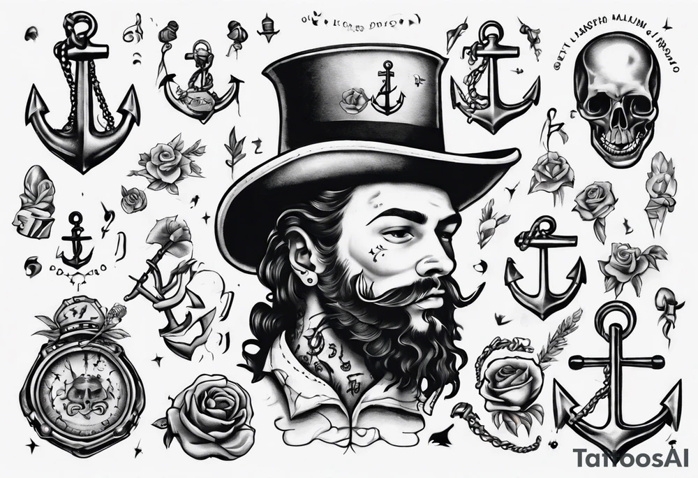 Jack sparro old Dutch style old style with anchor tattoo idea