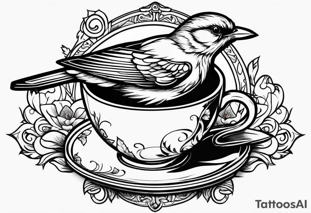 Bird drinking coffee reading books tattoo idea Bird drinking coffee reading books tattoo idea