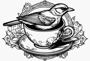 Bird drinking coffee reading books tattoo idea