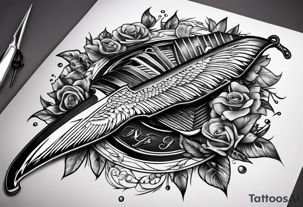with a juctice emblem a knife and scale tattoo idea