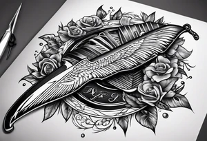 with a juctice emblem a knife and scale tattoo idea