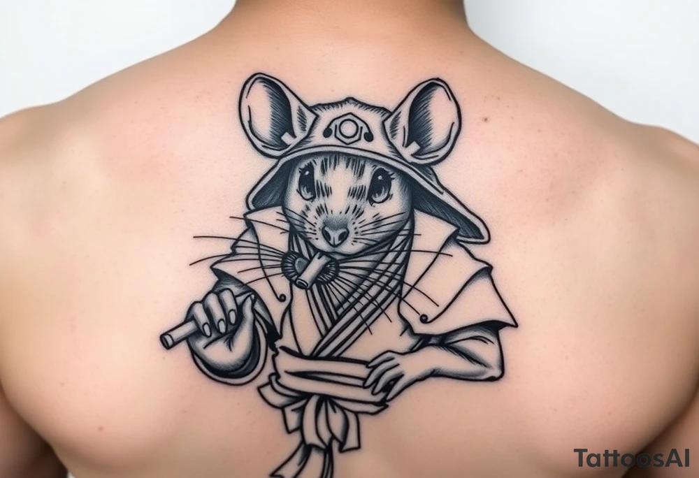 Female rat dressed up as Japanese  samurai tattoo idea