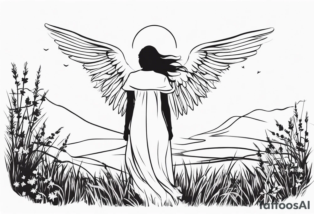silhouette of a shooting angel from the back from the meadow tattoo idea