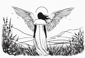 silhouette of a shooting angel from the back from the meadow tattoo idea